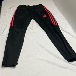 Adidas Kids Black Joggers with Pink Stripes